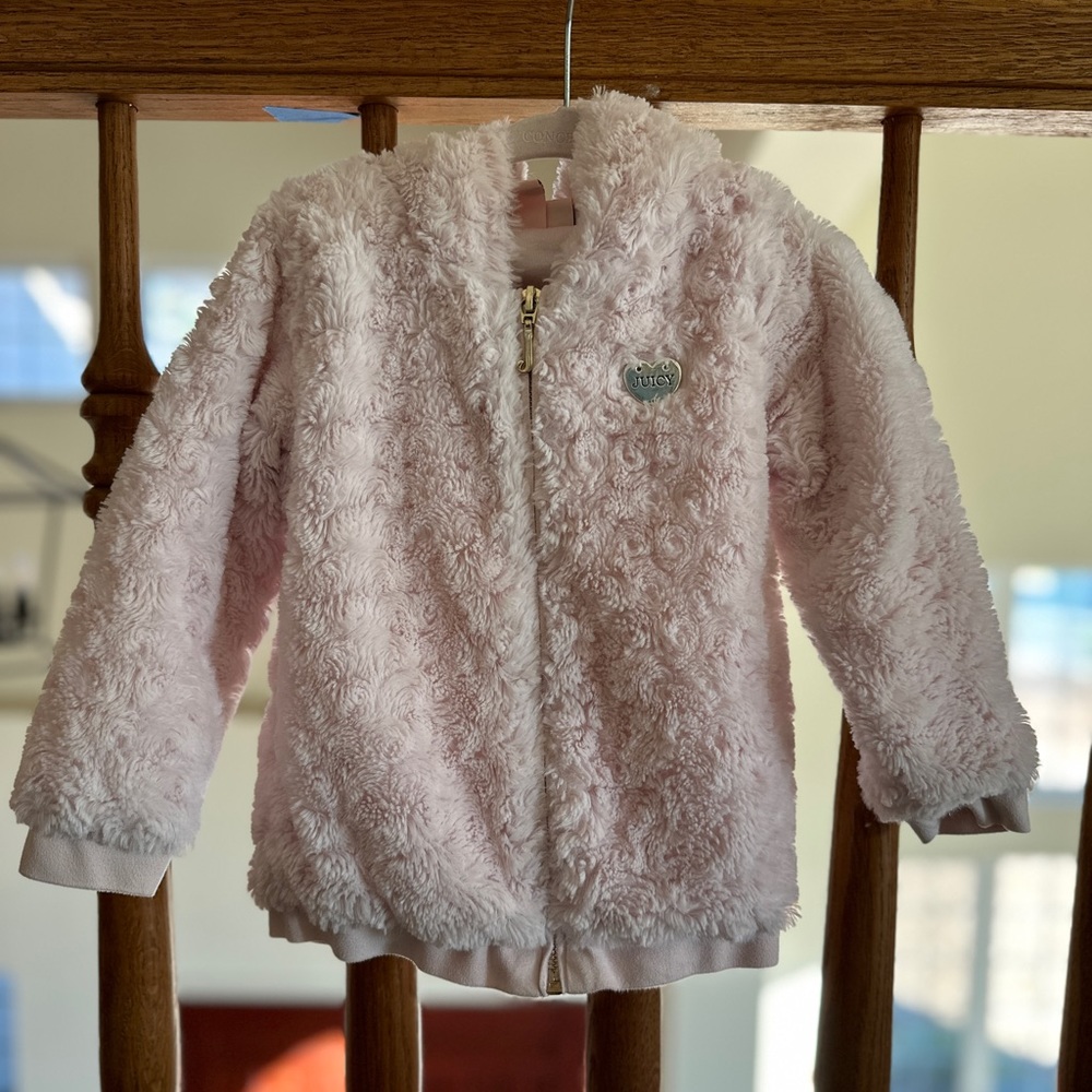 JUICY COUTURE Toddler Girl Pink Soft Hooded Zip Jacket With Ears~Size 24 Months